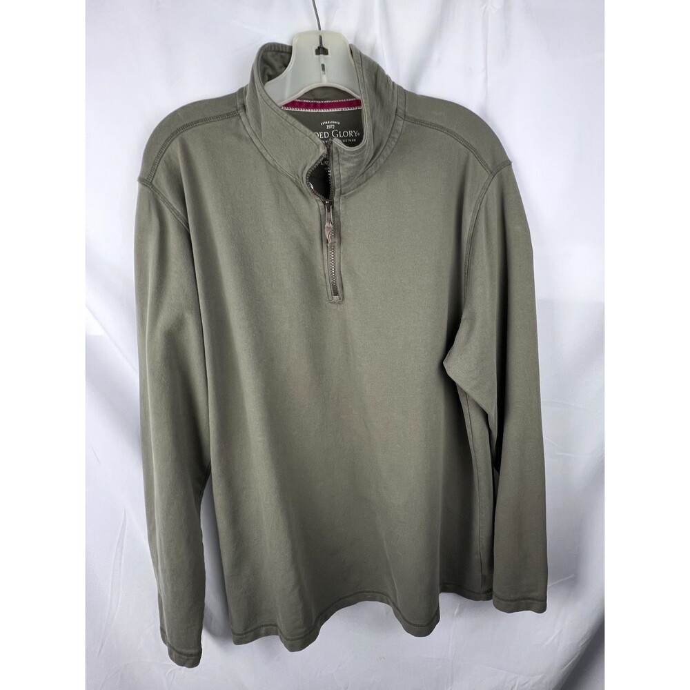Faded Glory Shirt Mens Large Quarter Zip Pullover Faded Green Cotton Long Sleeve